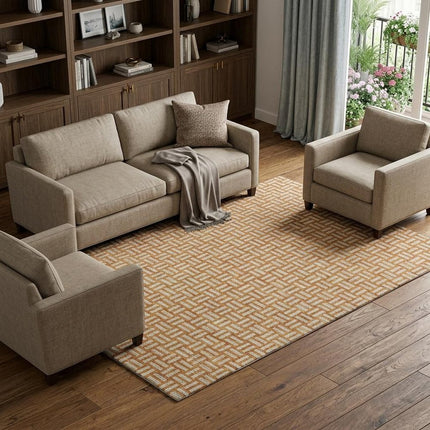 9' X 12' Terra Cotta And Beige Abstract Geometric Washable Area Rug With UV Protection HomeRoots