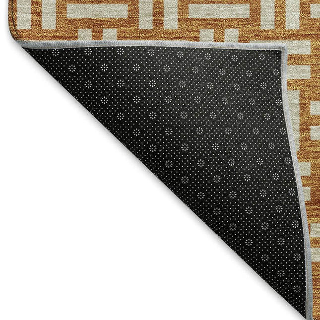 9' X 12' Terra Cotta And Beige Abstract Geometric Washable Area Rug With UV Protection