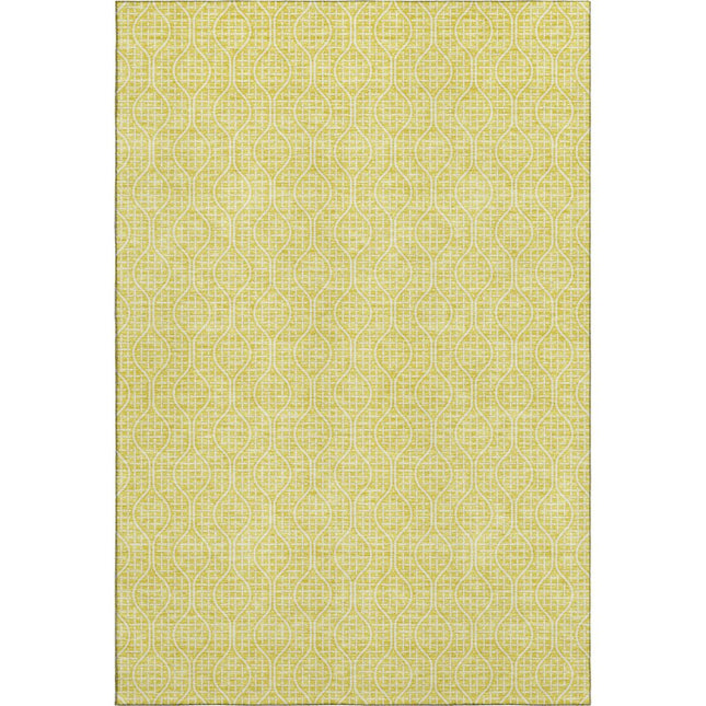 9' X 12' Yellow And Ivory Geometric Washable Area Rug With UV Protection