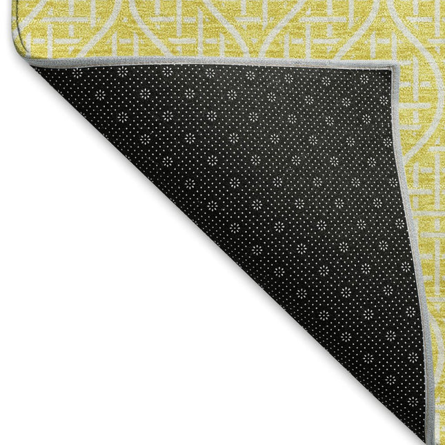 9' X 12' Yellow And Ivory Geometric Washable Area Rug With UV Protection