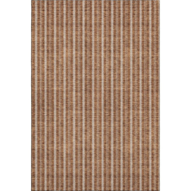 9' X 12' Terra Cotta And Beige Striped Washable Area Rug With UV Protection