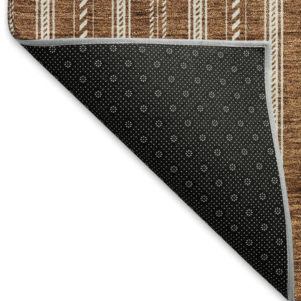 9' X 12' Terra Cotta And Beige Striped Washable Area Rug With UV Protection HomeRoots