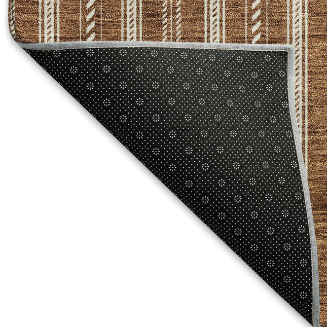 9' X 12' Terra Cotta And Beige Striped Washable Area Rug With UV Protection HomeRoots