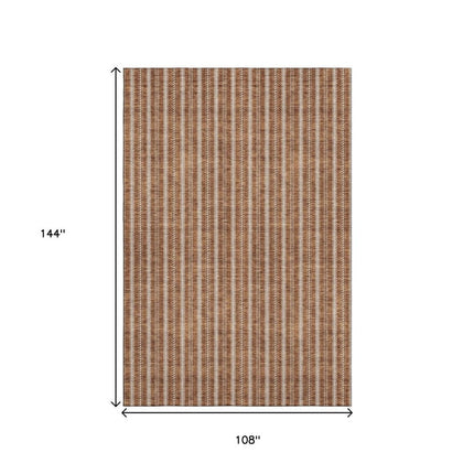 9' X 12' Terra Cotta And Beige Striped Washable Area Rug With UV Protection HomeRoots