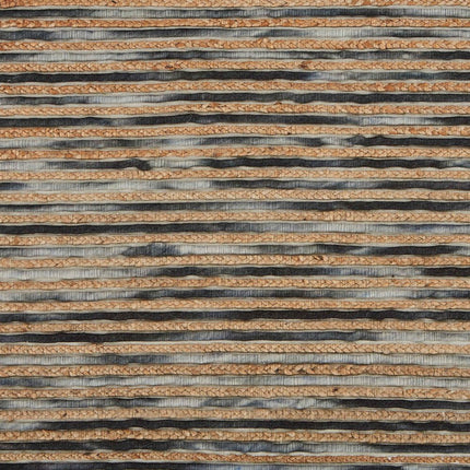 8' X 10' Charcoal Cream And Natural Striped Hand Braided Area Rug