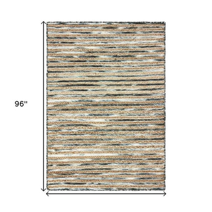 8' X 10' Charcoal Cream And Natural Striped Hand Braided Area Rug HomeRoots