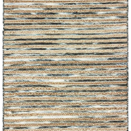 8' X 10' Charcoal Cream And Natural Striped Hand Braided Area Rug HomeRoots