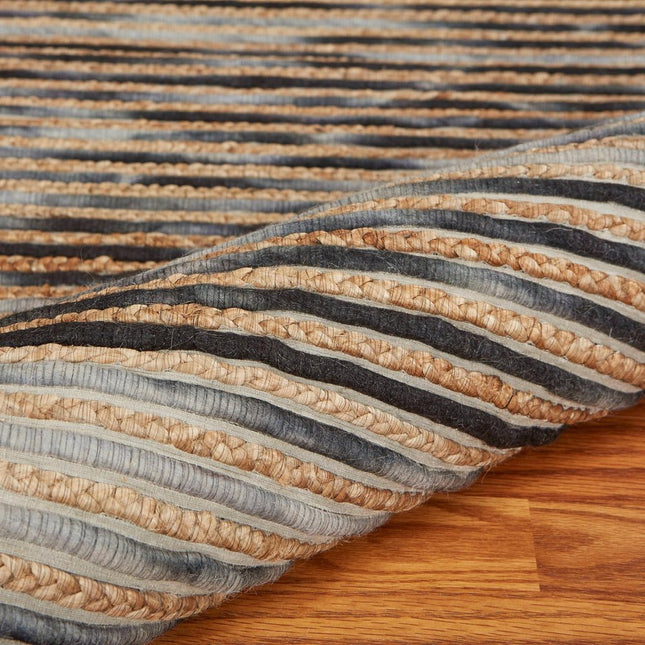 8' X 10' Charcoal Cream And Natural Striped Hand Braided Area Rug HomeRoots