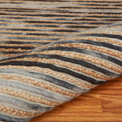 8' X 10' Charcoal Cream And Natural Striped Hand Braided Area Rug HomeRoots