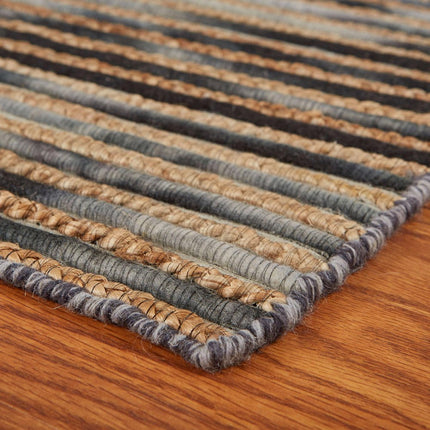 8' X 10' Charcoal Cream And Natural Striped Hand Braided Area Rug HomeRoots