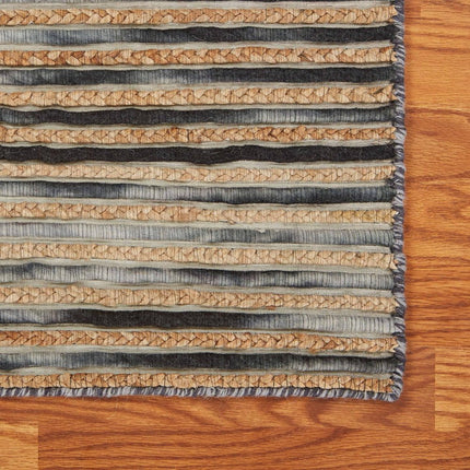 8' X 10' Charcoal Cream And Natural Striped Hand Braided Area Rug HomeRoots