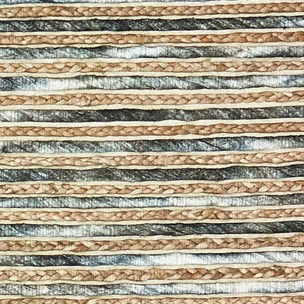 8' X 10' Charcoal Cream And Natural Striped Hand Braided Area Rug