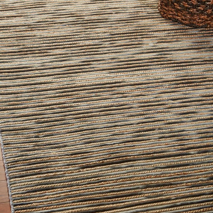 8' X 10' Charcoal Cream And Natural Striped Hand Braided Area Rug HomeRoots