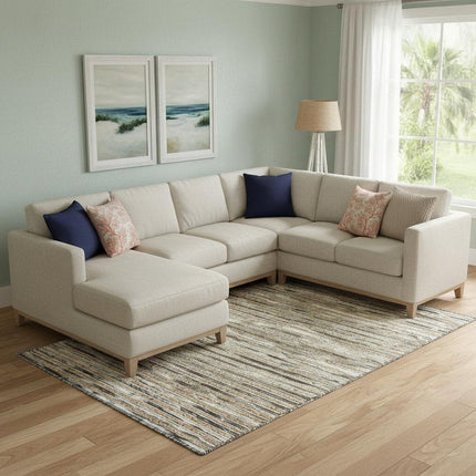 8' X 10' Charcoal Cream And Natural Striped Hand Braided Area Rug HomeRoots