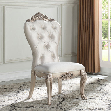 ACME 67442 Gorsedd Side Chair (Set-2), Cream Fabric & Antique White ACME Furniture