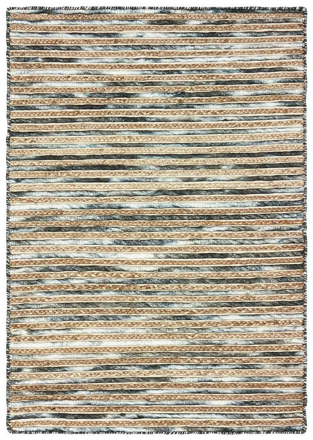 5' X 8' Charcoal Cream And Natural Striped Hand Braided Area Rug HomeRoots