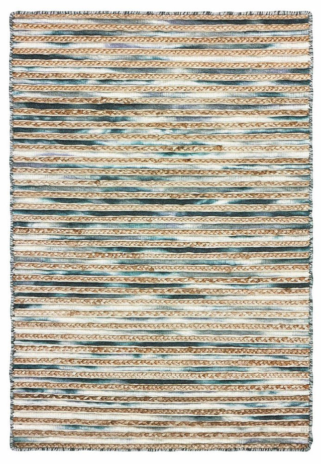 5' X 8' Blue Dark Gray And Natural Striped Hand Braided Area Rug HomeRoots