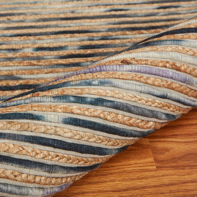 5' X 8' Blue Dark Gray And Natural Striped Hand Braided Area Rug HomeRoots