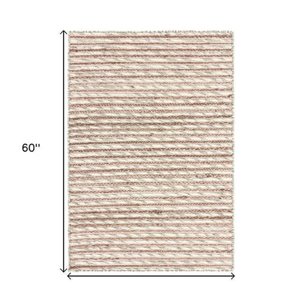5' X 8' Natural And Silver Striped Hand Braided Area Rug HomeRoots