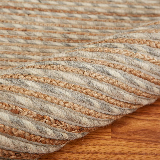 5' X 8' Natural And Silver Striped Hand Braided Area Rug HomeRoots
