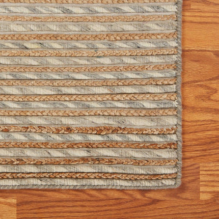 5' X 8' Natural And Silver Striped Hand Braided Area Rug HomeRoots