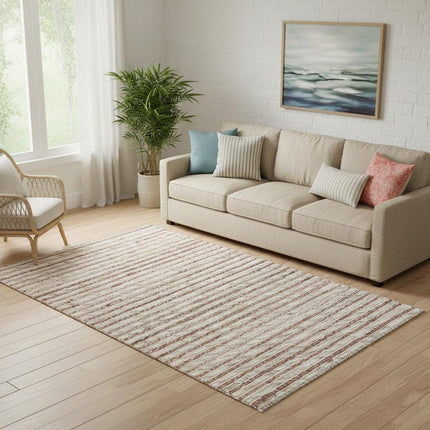 5' X 8' Natural And Silver Striped Hand Braided Area Rug HomeRoots