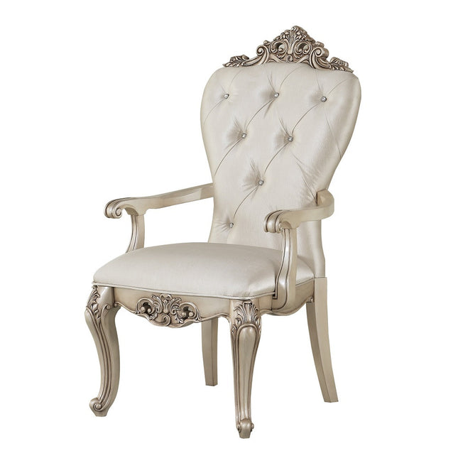 ACME 67443 Gorsedd Arm Chair (Set-2), Cream Fabric & Antique White