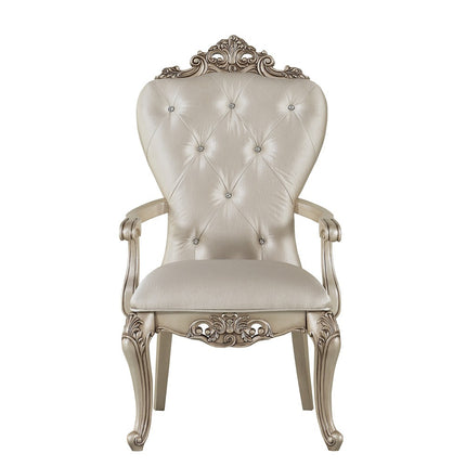 ACME 67443 Gorsedd Arm Chair (Set-2), Cream Fabric & Antique White