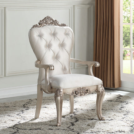 ACME 67443 Gorsedd Arm Chair (Set-2), Cream Fabric & Antique White
