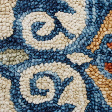 3' Beige And Blue Wool Medallion Hand Tufted Round Rug