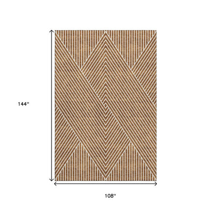 9' X 12' Terra Cotta And Ivory Geometric Washable Area Rug With UV Protection HomeRoots