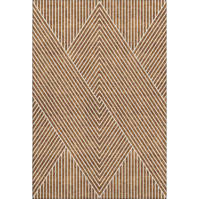 9' X 12' Terra Cotta And Ivory Geometric Washable Area Rug With UV Protection HomeRoots