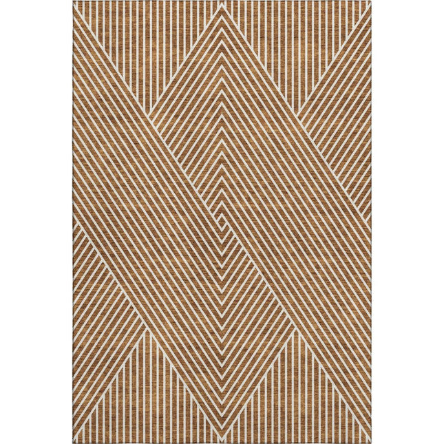 9' X 12' Terra Cotta And Ivory Geometric Washable Area Rug With UV Protection