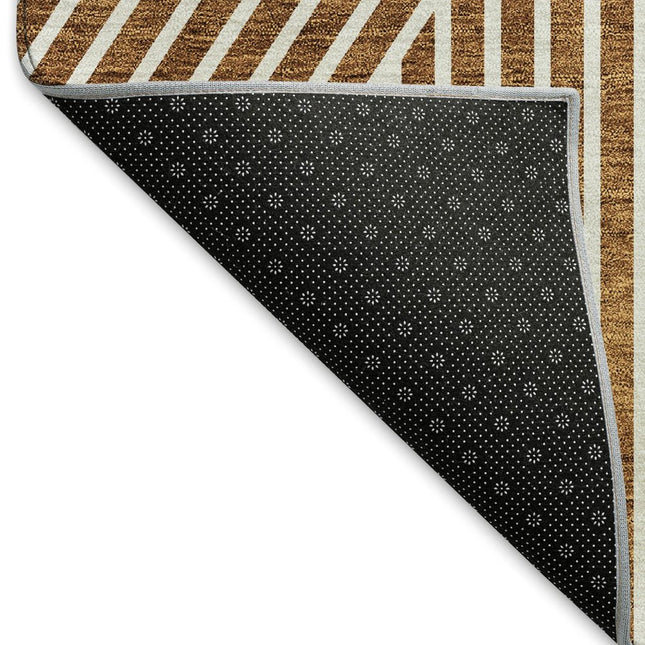 9' X 12' Terra Cotta And Ivory Geometric Washable Area Rug With UV Protection