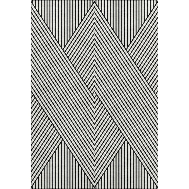9' X 12' White And Black Geometric Washable Area Rug With UV Protection
