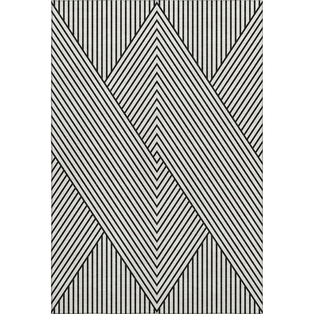 9' X 12' White And Black Geometric Washable Area Rug With UV Protection HomeRoots