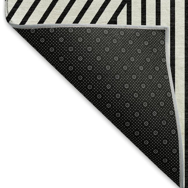 9' X 12' White And Black Geometric Washable Area Rug With UV Protection