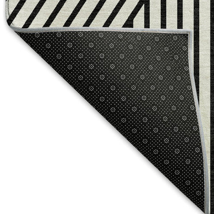 9' X 12' White And Black Geometric Washable Area Rug With UV Protection HomeRoots