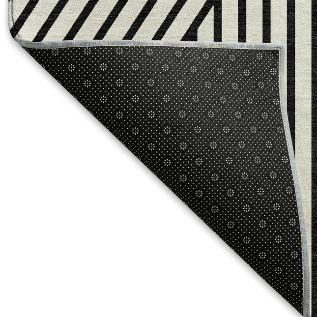 9' X 12' White And Black Geometric Washable Area Rug With UV Protection HomeRoots