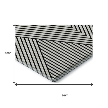 9' X 12' White And Black Geometric Washable Area Rug With UV Protection HomeRoots