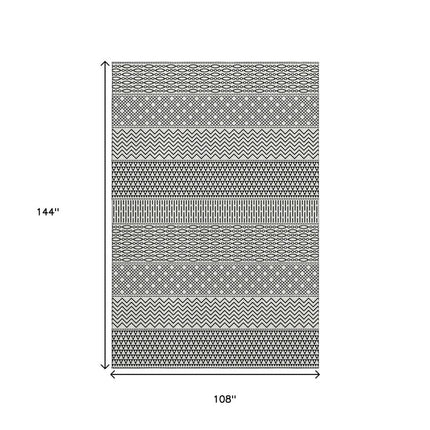 9' X 12' White And Black Striped Washable Area Rug With UV Protection HomeRoots