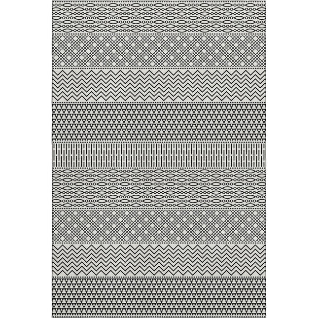 9' X 12' White And Black Striped Washable Area Rug With UV Protection HomeRoots