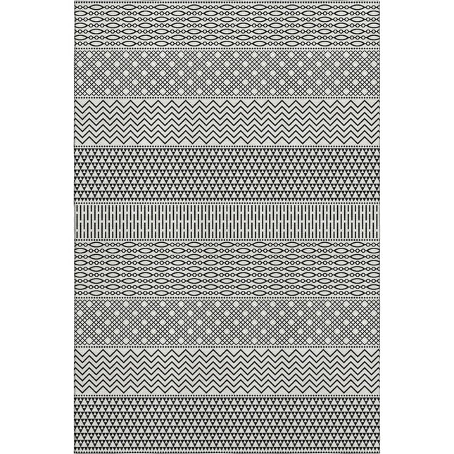9' X 12' White And Black Striped Washable Area Rug With UV Protection