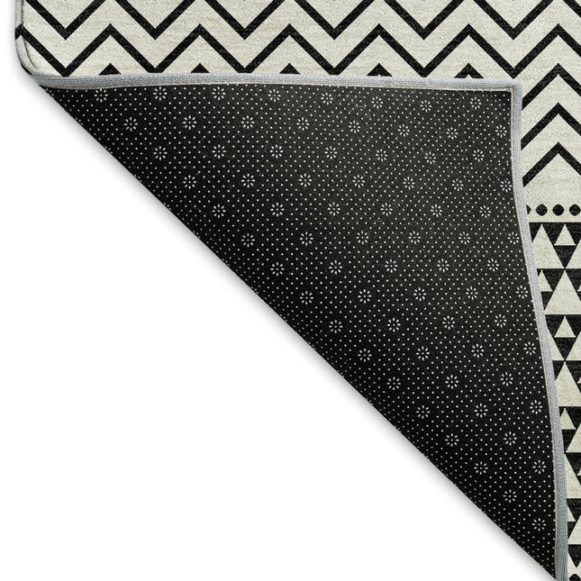 9' X 12' White And Black Striped Washable Area Rug With UV Protection HomeRoots
