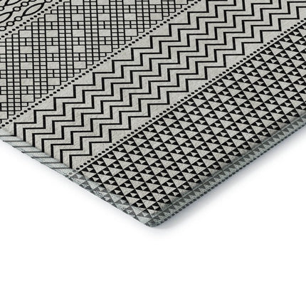 9' X 12' White And Black Striped Washable Area Rug With UV Protection HomeRoots