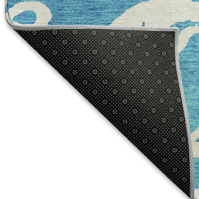 9' X 12' Turquoise And Ivory Damask Washable Area Rug With UV Protection HomeRoots