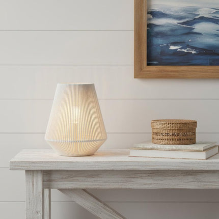 7" Beige Battery Operated Geometric String Shade Desk Lamp HomeRoots