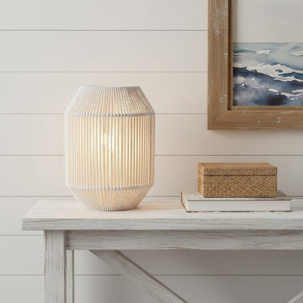 7" Beige Battery Operated Geometric Desk Lamp With Novelty Shade HomeRoots