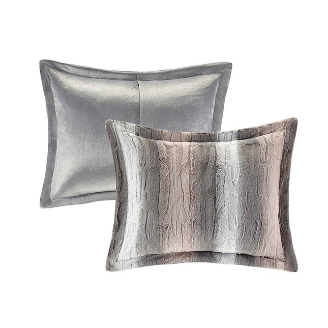 Set of Four Gray And Pink Striped King Ring Stitch Polyester Sham And Comforter