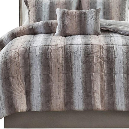 Set of Four Gray And Pink Striped King Ring Stitch Polyester Sham And Comforter HomeRoots